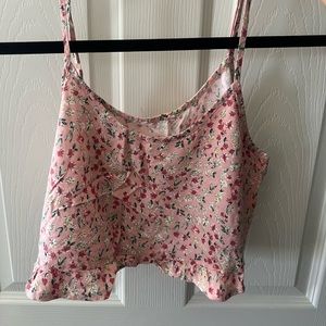 Pink flowy flower print crop top